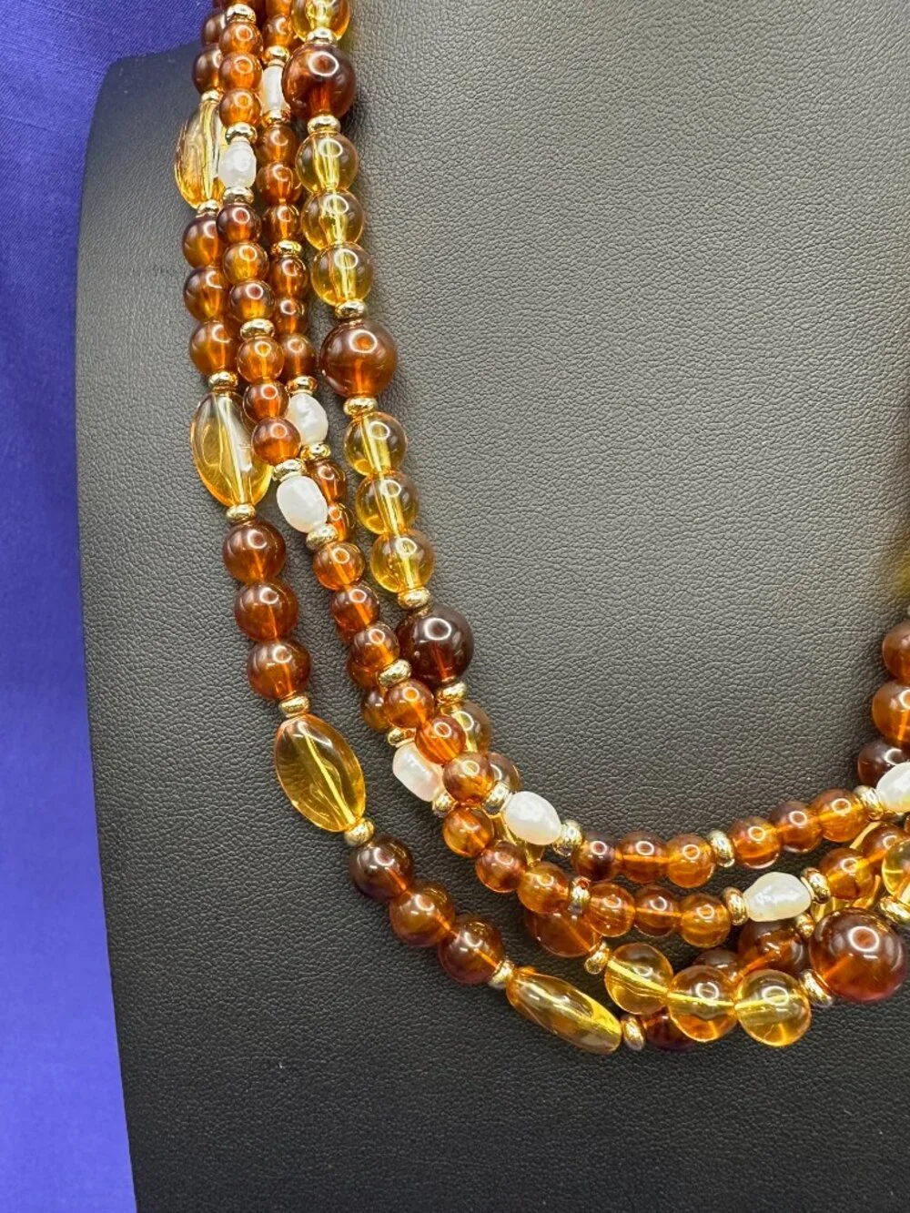 Givenchy Multi-Strand Faux Amber & Baroque Pearl Necklace
